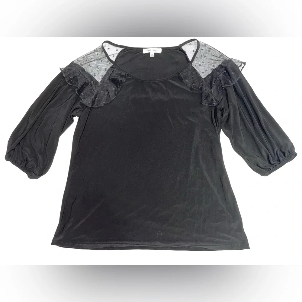 Emma & Olive Elegant Black Sheer Sleeve Top - Picture 3 of 7